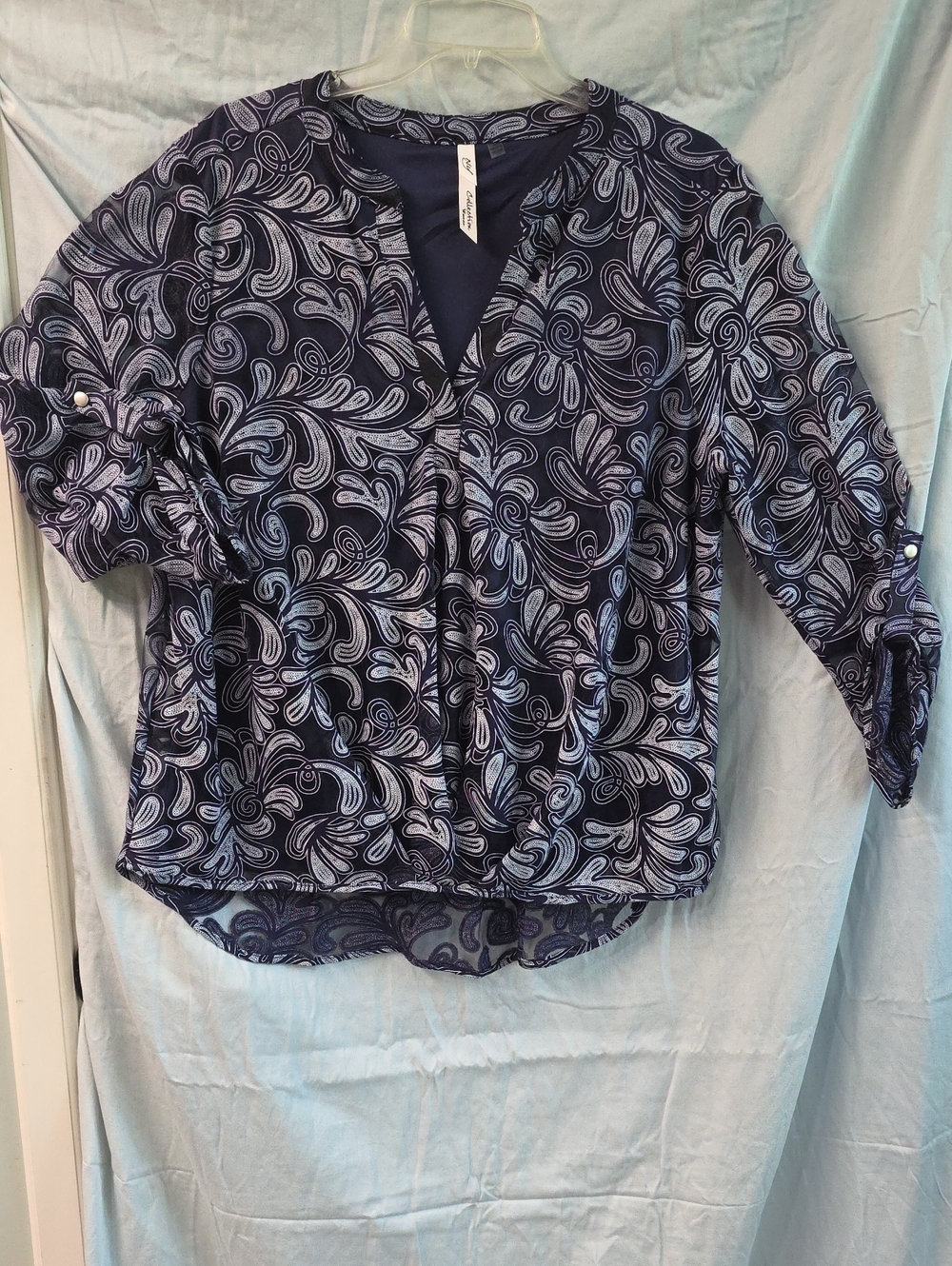 NY Collection 2X Navy Blue Floral Blouse